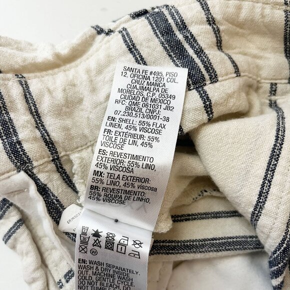 Roxy Cream & Blue Striped Linen Shorts High Rise Beach Casual Boho Size Small - Picture 4 of 7